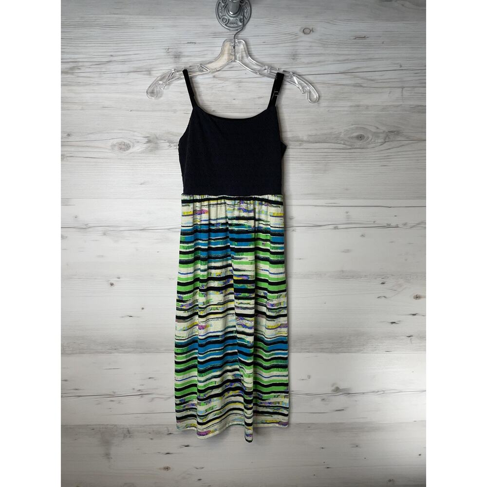 Kandy Kiss‎ Dress Womens XS Black Multicolor Striped Maxi Sundress Casual